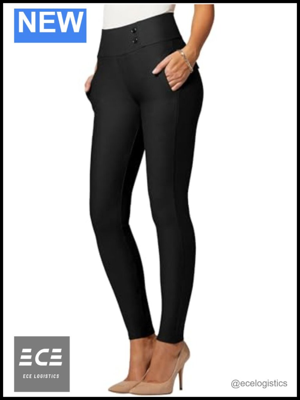 High-Rise Tummy Control Slim Leg Ponte Pants with Pockets Pull-On